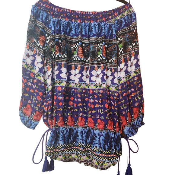 Desigual Off-the-shoulder Blouson Loose Fit Blouse, Elastic Waist, size M - Picture 3 of 11